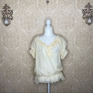 Hazel Ruffle/Flower Neck Peasant Blouse